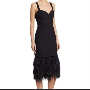 Cinq à Sept Black Midi Dress with Feather Detail